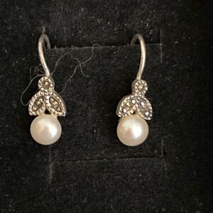 Pearl, silver and marcasite earrings